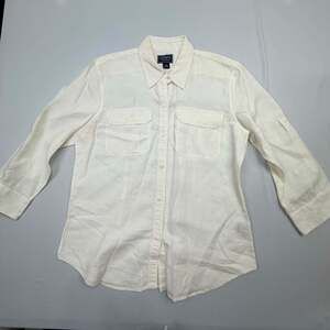 Chaps Classics Women's White 100% Linen Long Sleeve Button-Up Utility Shirt